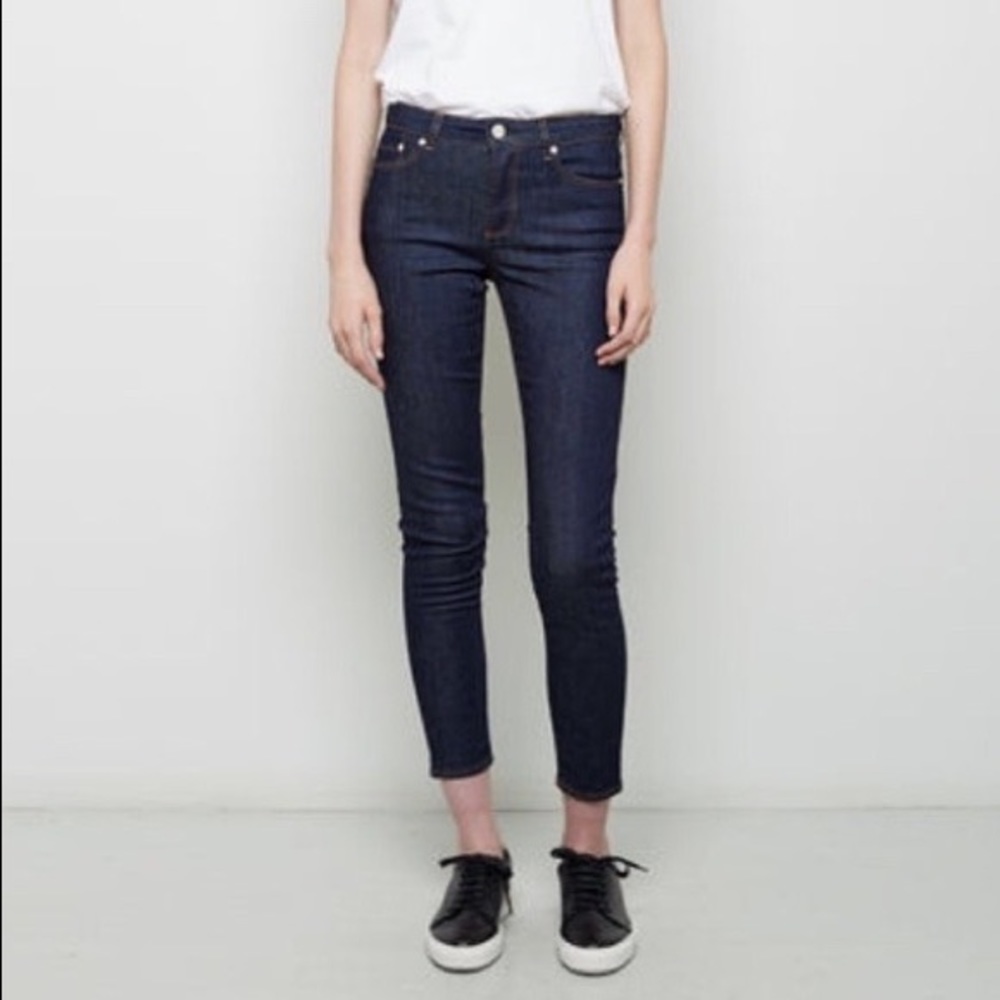 Acne Dark Wash Skinny Jeans Low Raw Reform